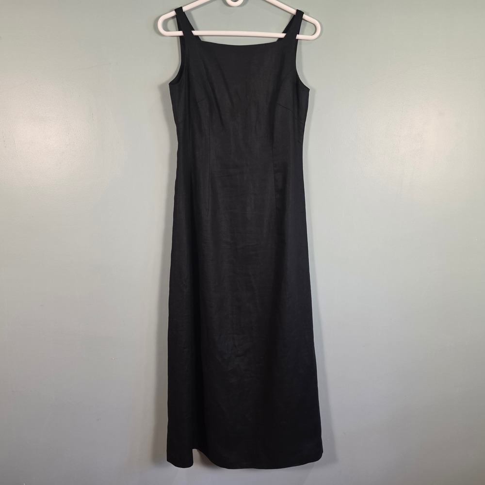 Banana Republic Factory Black Linen Maxi Dress Square Neck Sleeveless Size 2